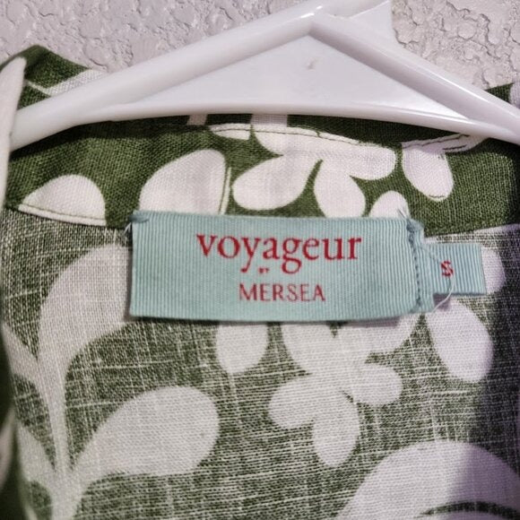 VOYAGEUR BY MERSEA Lucca collared button up linen top green white S