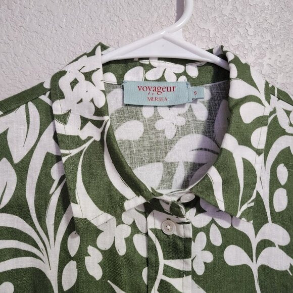 VOYAGEUR BY MERSEA Lucca collared button up linen top green white S