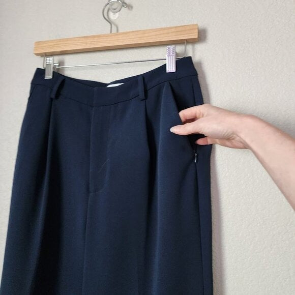 GOOD AMERICAN Luxe Suiting Column Trousers in Navy sze 4/27