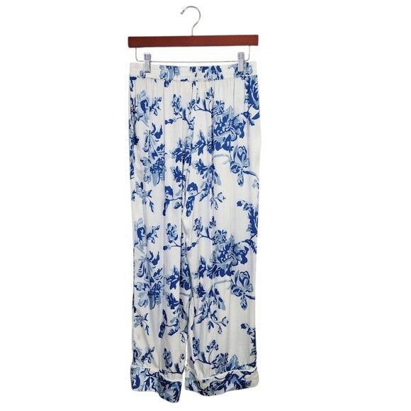 MESTIZA NY Straight Leg Elastic Waist resort wear pant Porcelain Blue white M
