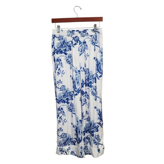 MESTIZA NY Straight Leg Elastic Waist resort wear pant Porcelain Blue white M