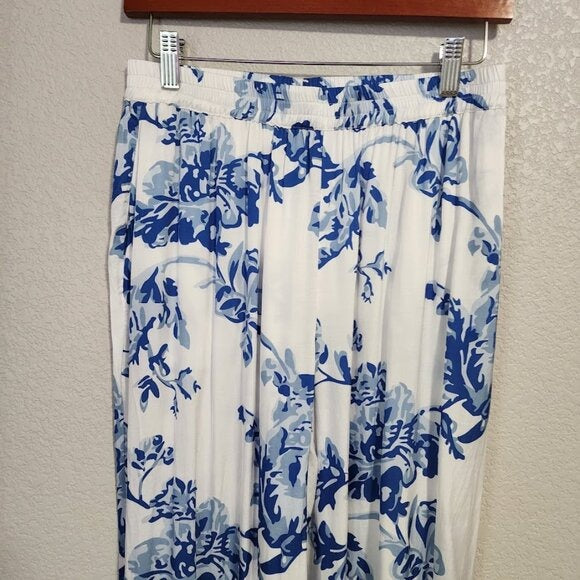 MESTIZA NY Straight Leg Elastic Waist resort wear pant Porcelain Blue white M