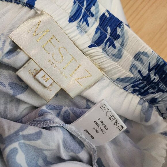 MESTIZA NY Straight Leg Elastic Waist resort wear pant Porcelain Blue white M