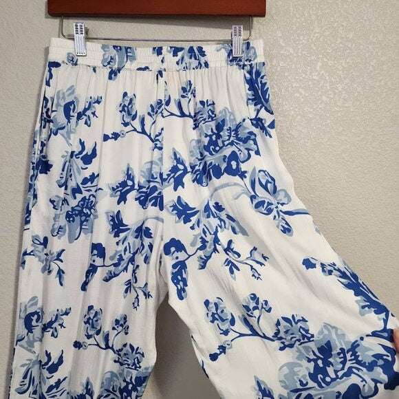 MESTIZA NY Straight Leg Elastic Waist resort wear pant Porcelain Blue white M