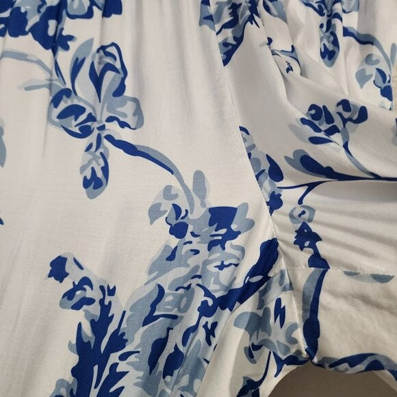 MESTIZA NY Straight Leg Elastic Waist resort wear pant Porcelain Blue white M