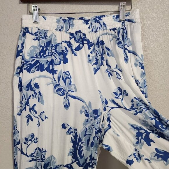 MESTIZA NY Straight Leg Elastic Waist resort wear pant Porcelain Blue white M