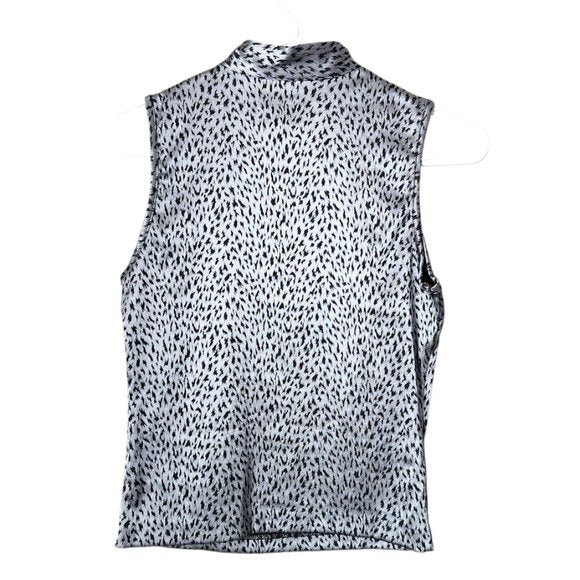 CONSPIRACY VINTAGE 90s Sleeveless Satin Blouse Gray Black Abstract Print Keyhole