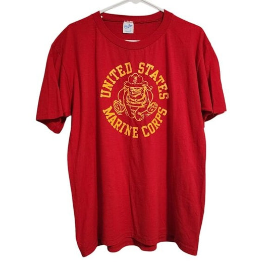 VINTAGE 80s USMC graphic tee in red double sided USA Made single stitch size XL