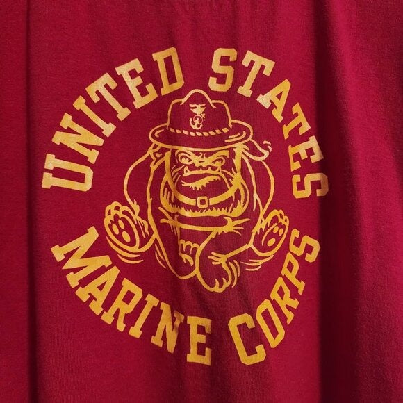 VINTAGE 80s USMC graphic tee in red double sided USA Made single stitch size XL