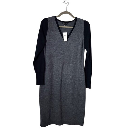 ANN TAYLOR Colorblock Sweater Dress Gray Black Long Sleeve V-Neck Size S NEW