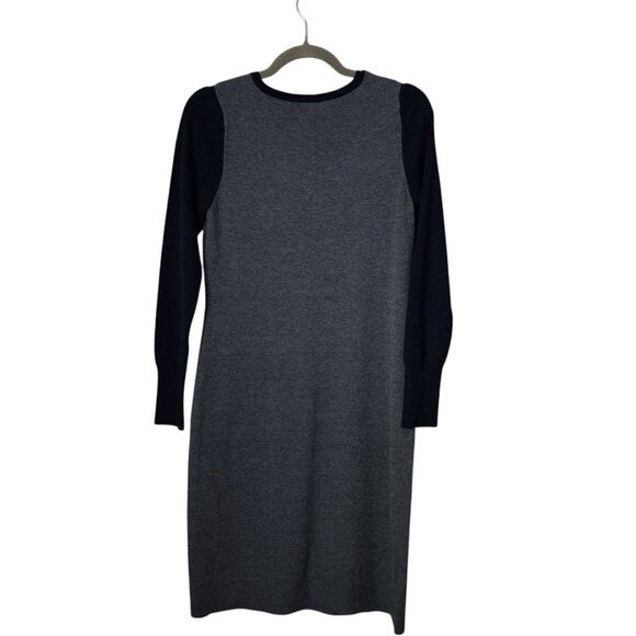 ANN TAYLOR Colorblock Sweater Dress Gray Black Long Sleeve V-Neck Size S NEW