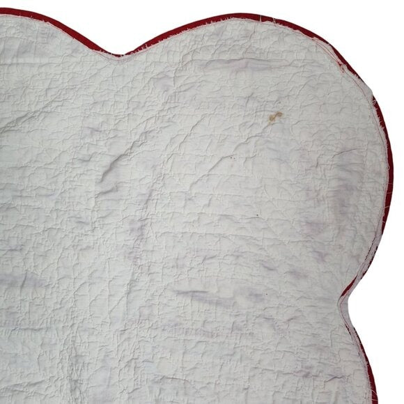 ANTIQUE Hand-Quilted Turkey Red / Ivory scalloped Pickle Dish Quilt 70inx70in