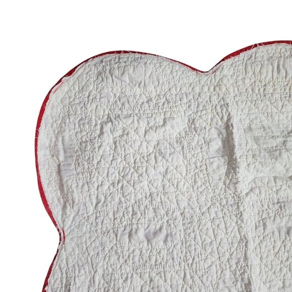 ANTIQUE Hand-Quilted Turkey Red / Ivory scalloped Pickle Dish Quilt 70inx70in