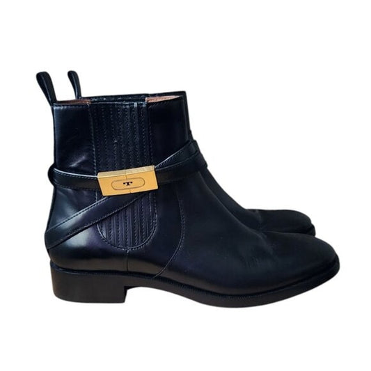 TORY BURCH T Hardwear Chelsea boots in black smooth leather size 8.5