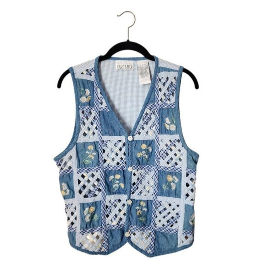 CASEY & MAX VINTAGE 90's denim patchwork floral vest size M