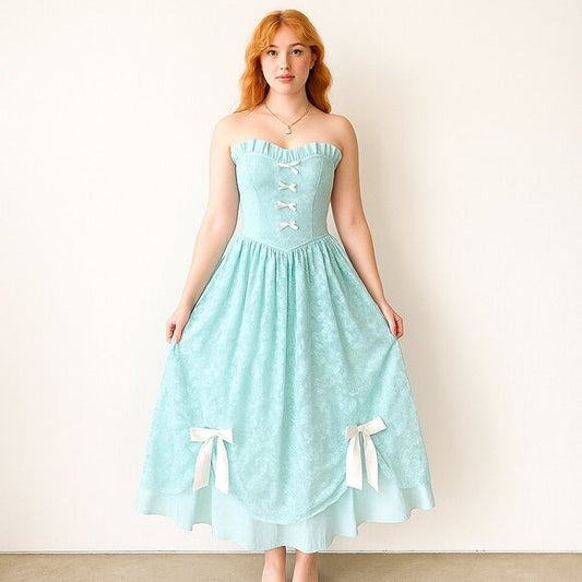 VTG Sweetheart Strapless lace dress Corset Bodice Bows Princess cupcake dress