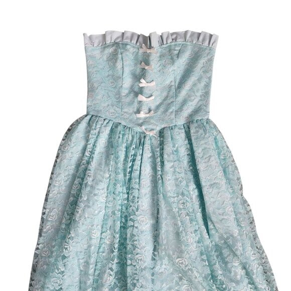 VTG Sweetheart Strapless lace dress Corset Bodice Bows Princess cupcake dress
