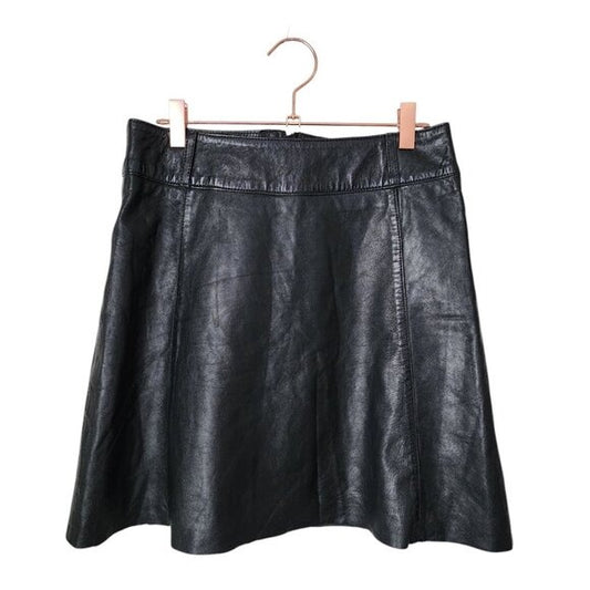 MAURITIUS 100% lamb leather mini circle tennis skirt in black leather 4