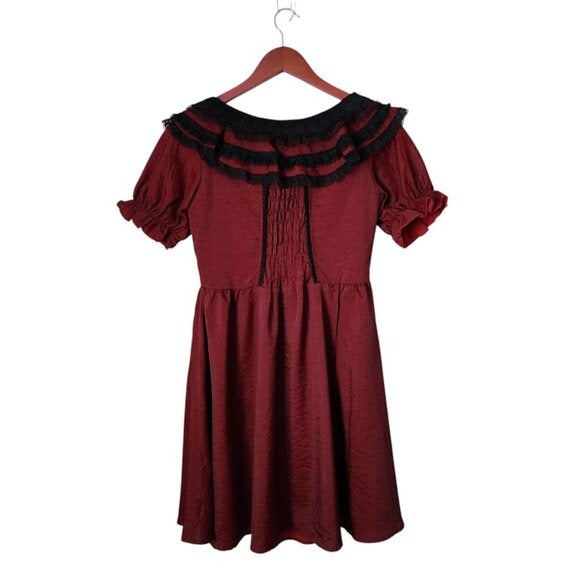 DARK IN LOVE Goth Vampire victorian Style Lace Ruffle black red dress size L